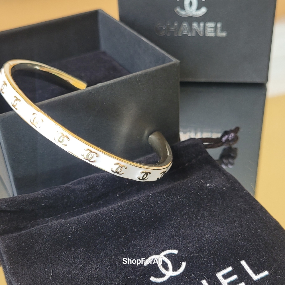 Chanel Gold and White Bangle Bracelet - Picture 12 of 12